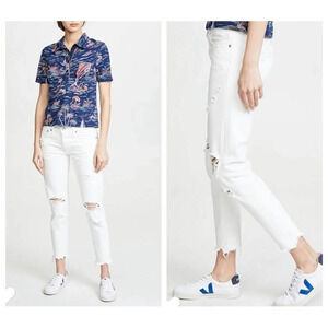 Moussy Vintage Distressed White Denim Jeans Button Fly Size 28 New NWT Raw Hem